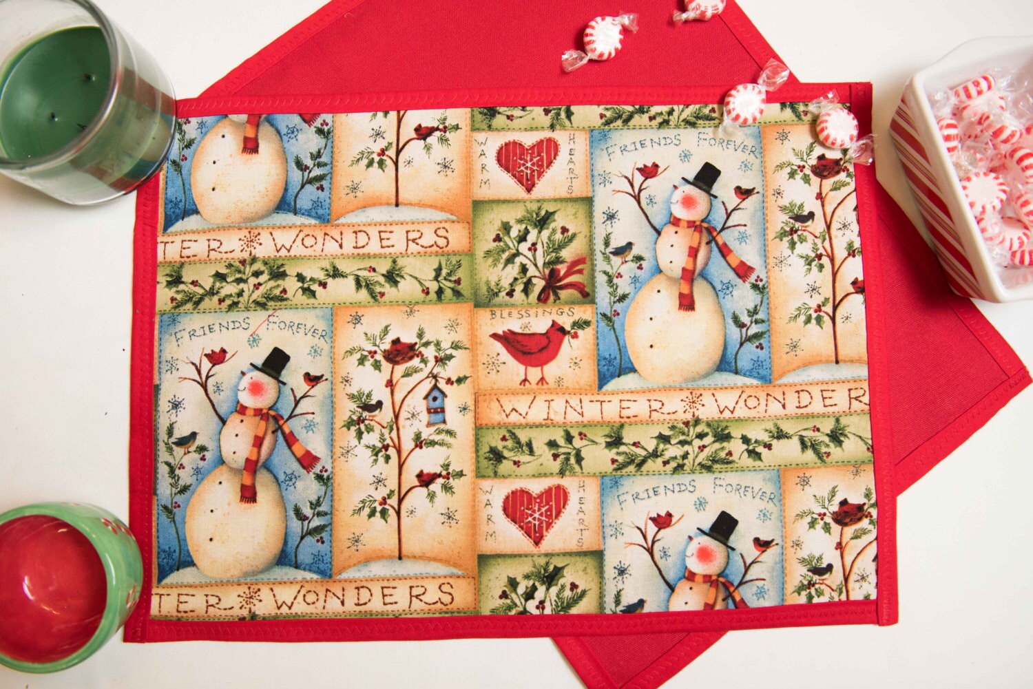 4piece Christmas Snowman Placemat Set Etsy