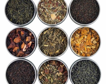 Heavenly Tea Leaves Organic Loose Leaf Tea Sampler Set, 9 Assorted Loose Leaf Teas & Herbal Tisanes (Approx. 90 cups)