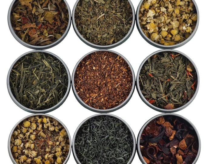 Heavenly Tea Leaves Assorted Tea Sampler, 9 Assorted Loose Leaf Teas & Herbal Tisanes (Approx. 90 Cups)