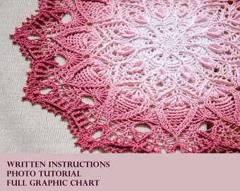 AURORA Digital pattern for crochet doily (Written instructions, chart, phototutorial), English/Russian