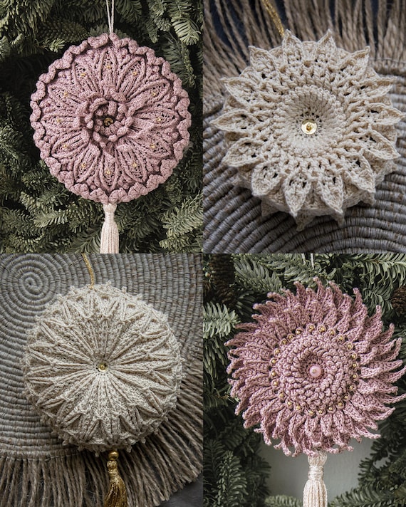 FOUR ORNAMENTS COLLECTION Digital patterns for crochet ornaments (Written instructions, chart, photo tutorials), English/Russian
