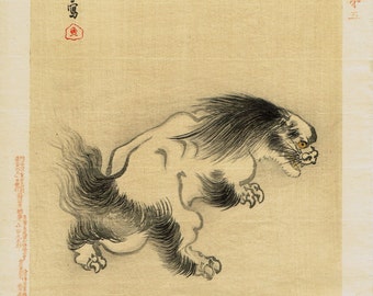 1893, Japanese antique woodblock print, Rosetsu.