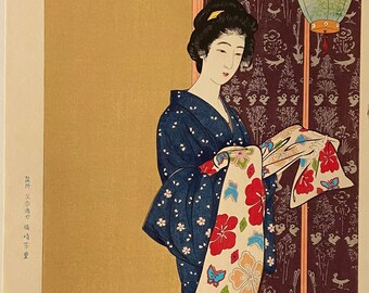 橋口五葉による日本のアートプリント「夏の着物を着た若い女性」、木