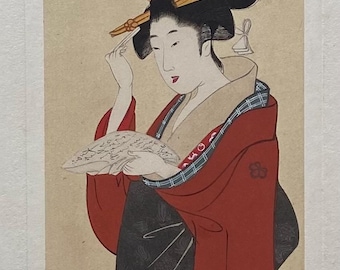 1906年、日本のアンティーク木版画、喜多川歌麿、浮世絵派画集