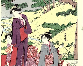 日本の浮世絵版画、安藤広重「花鳥風月図」ツバメと桃の花