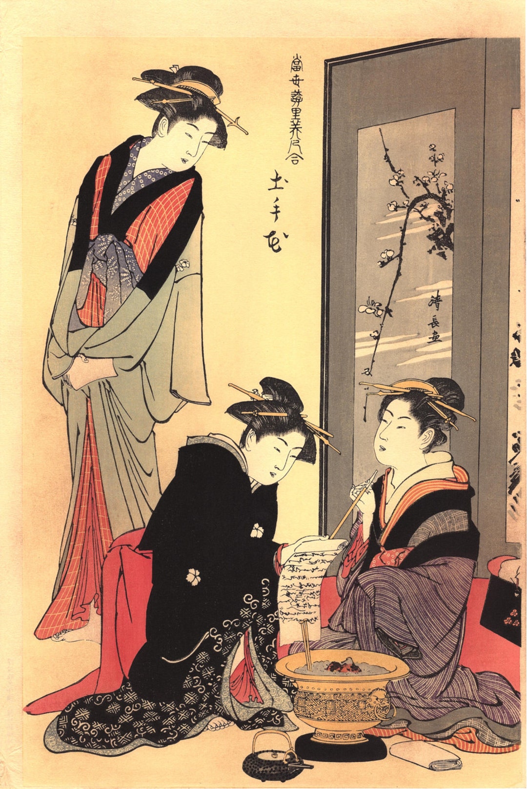 浮世絵、木版画、清永「遊郭の当代美人図」 - Etsy 日本