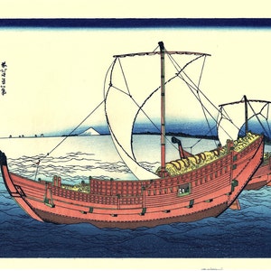 Japanese Ukiyo-e Woodblock print, Katsushika Hokusai, &quot;Thirty-six Views of Mount Fuji, The Kazusa Province sea route&quot;