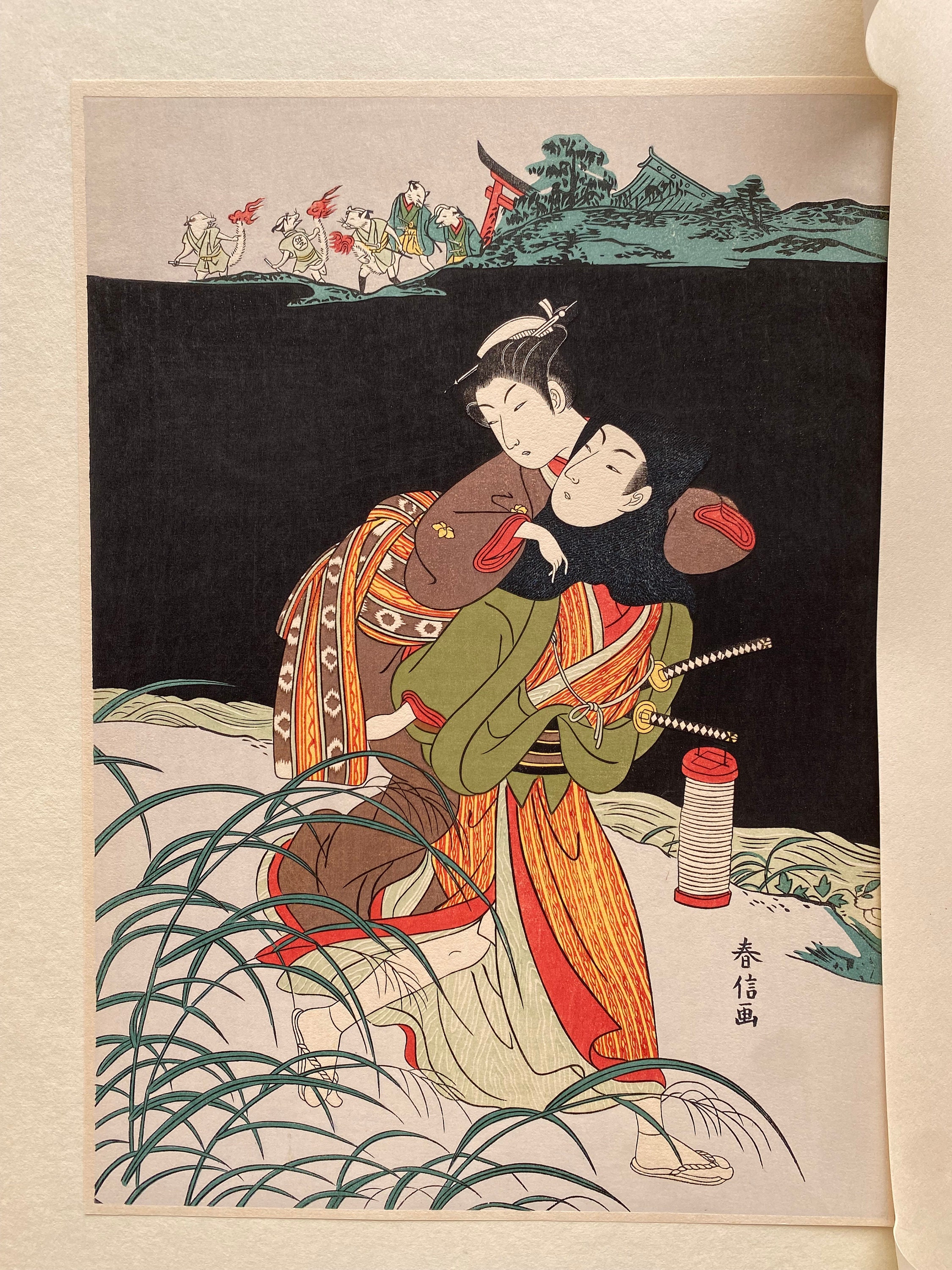 日本画 桜の枝を持つ女性 Suzuki Harunobu 鈴木春信 | Woman Admiring Plum Blossoms at