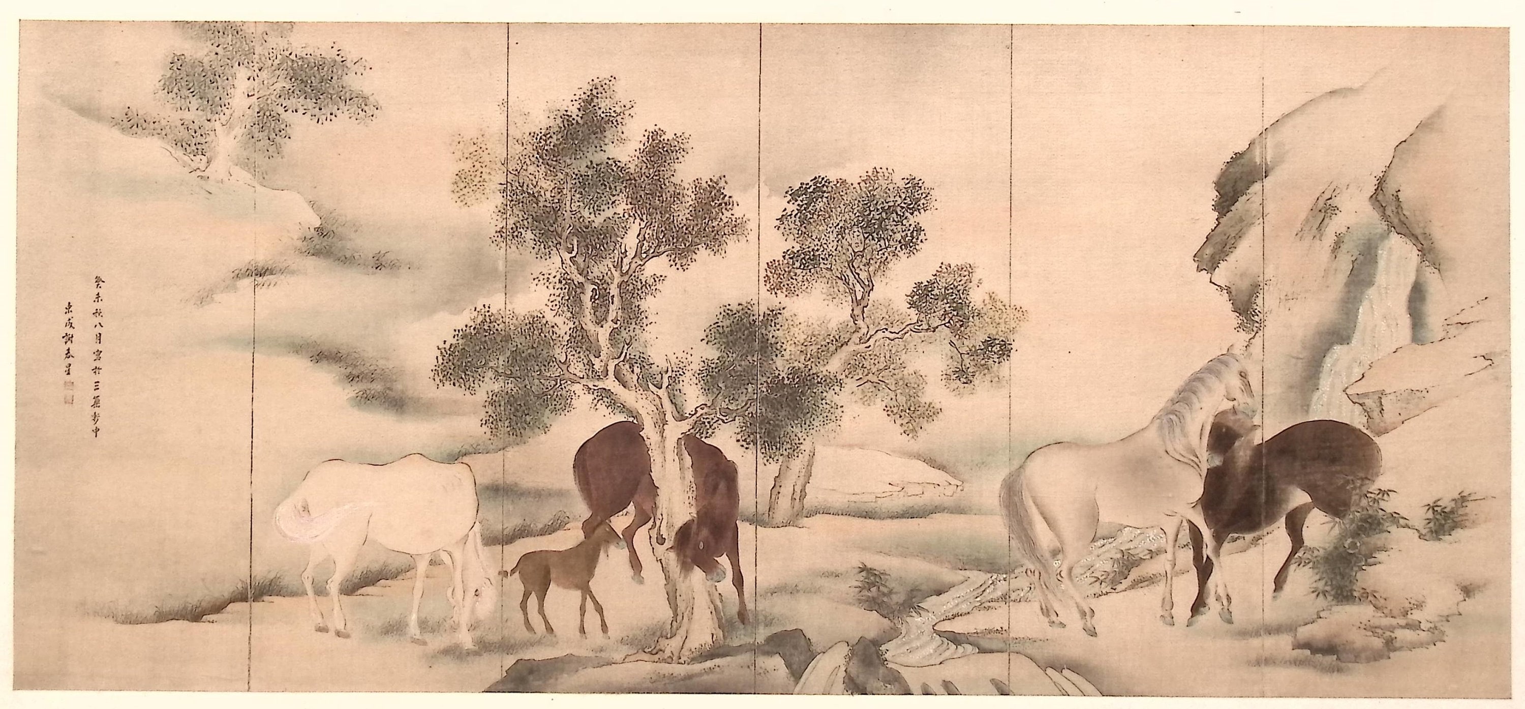 1909年、日本のアンティーク木版画、与謝蕪村「野馬図」。 - Etsy 日本