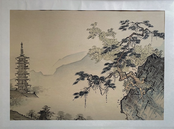 水墨画、木版画、大判、雪舟、四季山水図、 - Etsy 日本