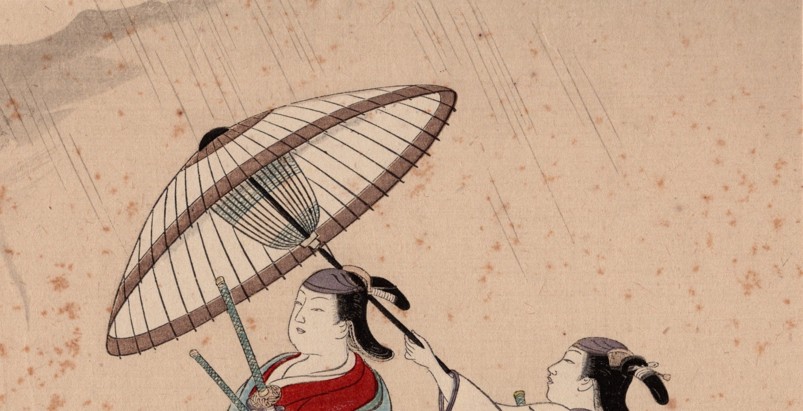 1924年、日本のビンテージ木版画浮世絵、奥村政信「小倉山