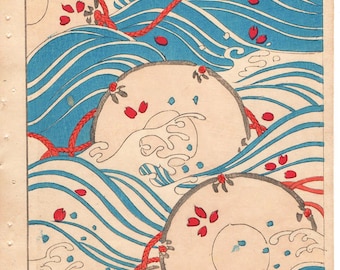 Rond 1900, Bijutsukai 1, Antieke Japanse prent, Kimono Design.