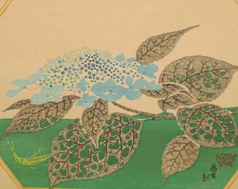 1932, Ukiyoe, Sōsaku-hanga original, grabado en madera, antiguo, Tokuriki Tomikichiro, &quot;Hortensia&quot;