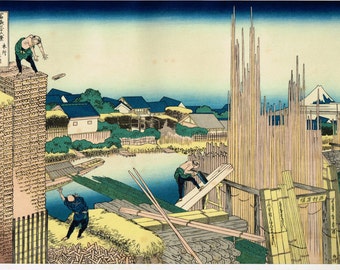 Japanese Ukiyo-e Woodblock print, Katsushika Hokusai, "Tatekawa in Honjo, from the series Thirty-six Views of Mount Fuji"
