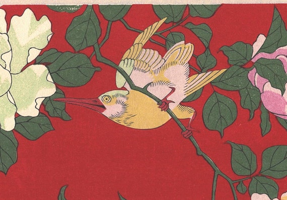浮世絵、木版画、広重、「薔薇」 - Etsy 日本