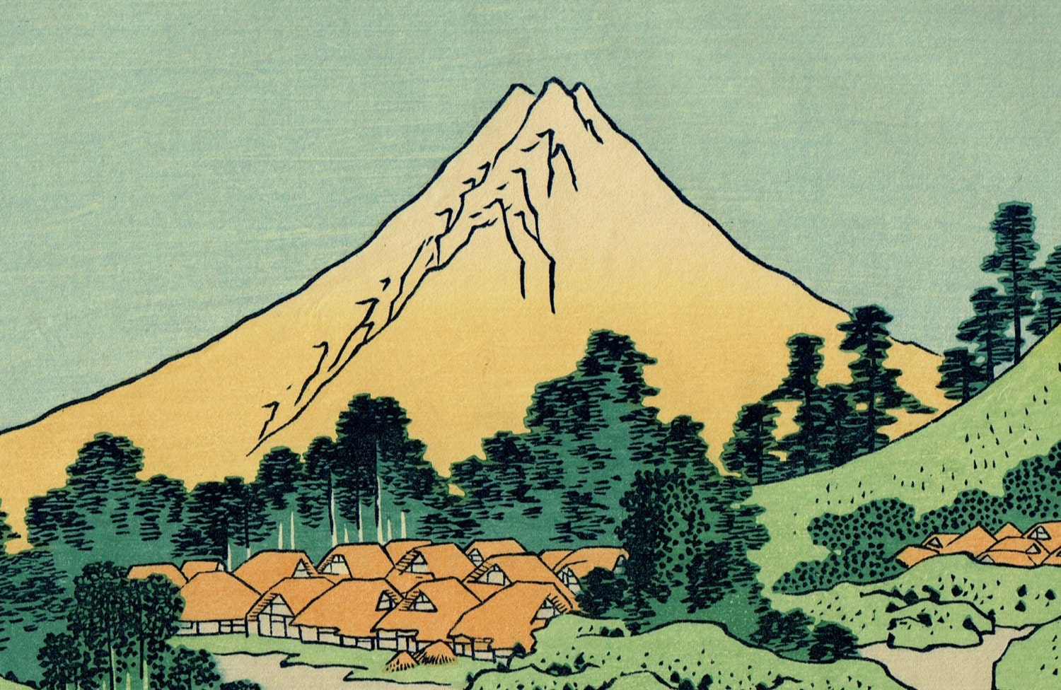 日本の浮世絵木版画、葛飾北斎作、「冨嶽三十六景」より「河口湖に映る