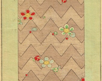 1900, Japanese antique woodblock print, Kimono design 3