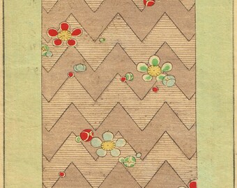 1900, japanische antike Holzschnitt, Kimono-Design 3