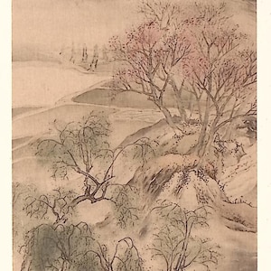 1914, xilogravura antiga japonesa, Yosa Buson, &quot;柳渓帰牧図&quot;.