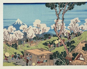 Japanse ukiyoe, houtsnede, Katsushika Hokusai, "Mt.fuji gezien vanaf Sumida"