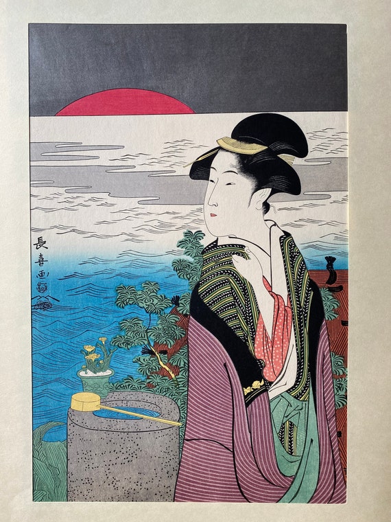 Japanese Ukiyo-e Woodblock Print, Eishōsai Chōki, 
