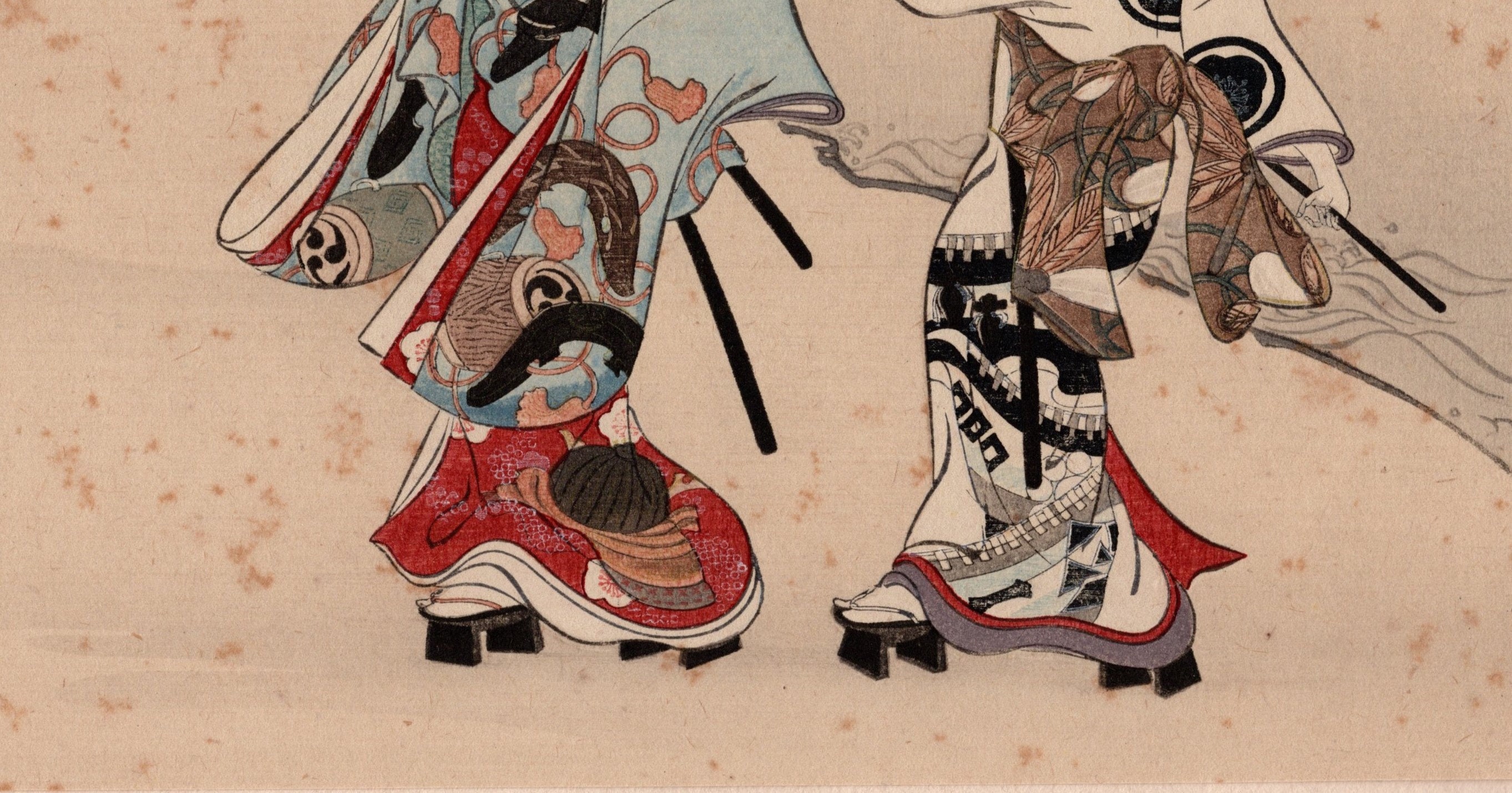 1924年、日本のビンテージ木版画浮世絵、奥村政信「小倉山