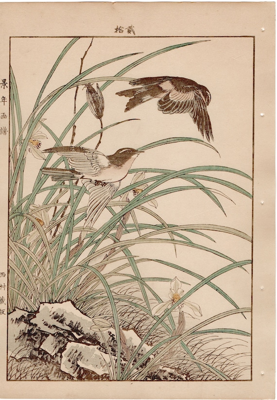 Japanese Antique Original Woodcut Print, 1892, Imao Keinen