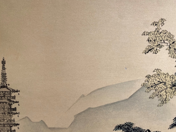 水墨画、木版画、大判、雪舟、四季山水図、 - Etsy 日本