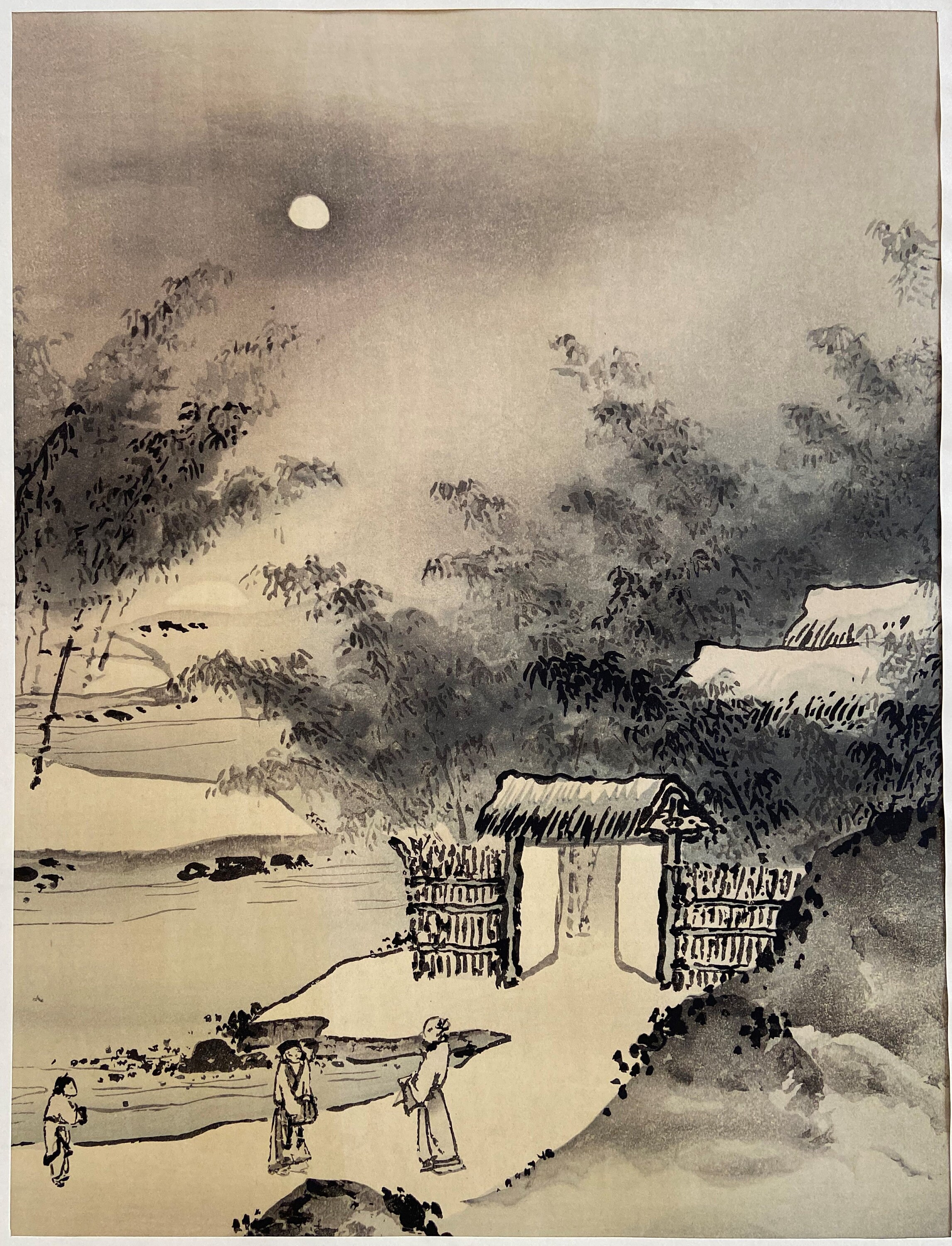 Y.SHimon 絵画 Large Size, Josetsu, Moon Over a Brush Gate (saimon