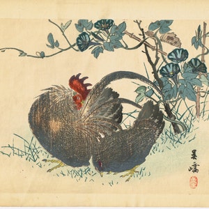 1913, Japanese Woodblock print, antique, Kobayashi Gokyo, "Fowl"