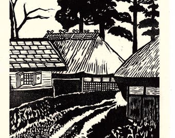 Japanese Ukiyoe, Woodblock print. Sosaku-Hanga, "Private house"
