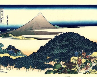 Japanese Ukiyo-e Woodblock print, Katsushika Hokusai, "The Circular Pine Trees of Aoyama, Thirty-six Views of Mount Fuji"