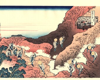 Japanese Ukiyo-e Woodblock print, Katsushika Hokusai, "Climbing on Fuji, Thirty-six Views of Mount Fuji"