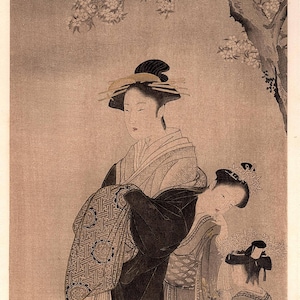 1906年、日本のアンティーク木版画、宮川長春、「美人図