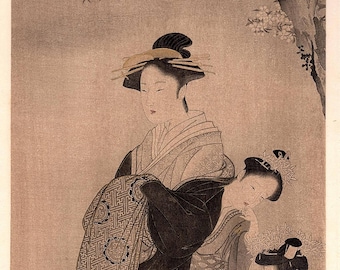 1906年、日本のアンティーク木版画、菊川英山、浮世絵派画集より