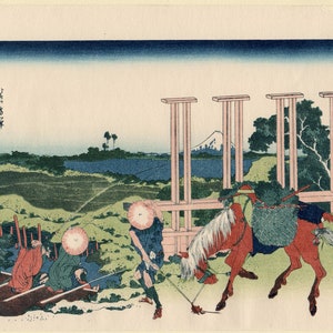 Japanese Ukiyo-e Woodblock print, Hokusai, "Senju in Musashi Province"
