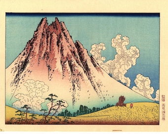 Japanese Ukiyo-e Woodblock print, Katsushika Hokusai, "Mt. Fuji seen from Mishima in Koshu"