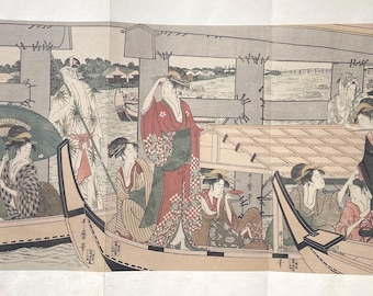 日本の木版画 – 喜多川歌麿 – 花魁松葉屋 – 本物の手作りの浮世絵