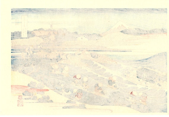 日本の浮世絵版画、葛飾北斎「武蔵国多摩川 富嶽三十六景