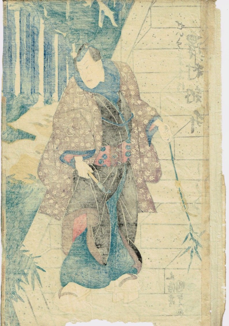 Original Ukiyo-e Woodblock print, original, Utagawa Kunisada, Kabuki actor, Edo-period image 5