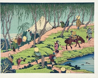 日本の浮世絵、木版画、葛飾北斎「雪月花図鑑より淀川月光」 - Etsy 日本