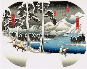日本の浮世絵版画、安藤広重「日本橋雪景色」 - Etsy 日本