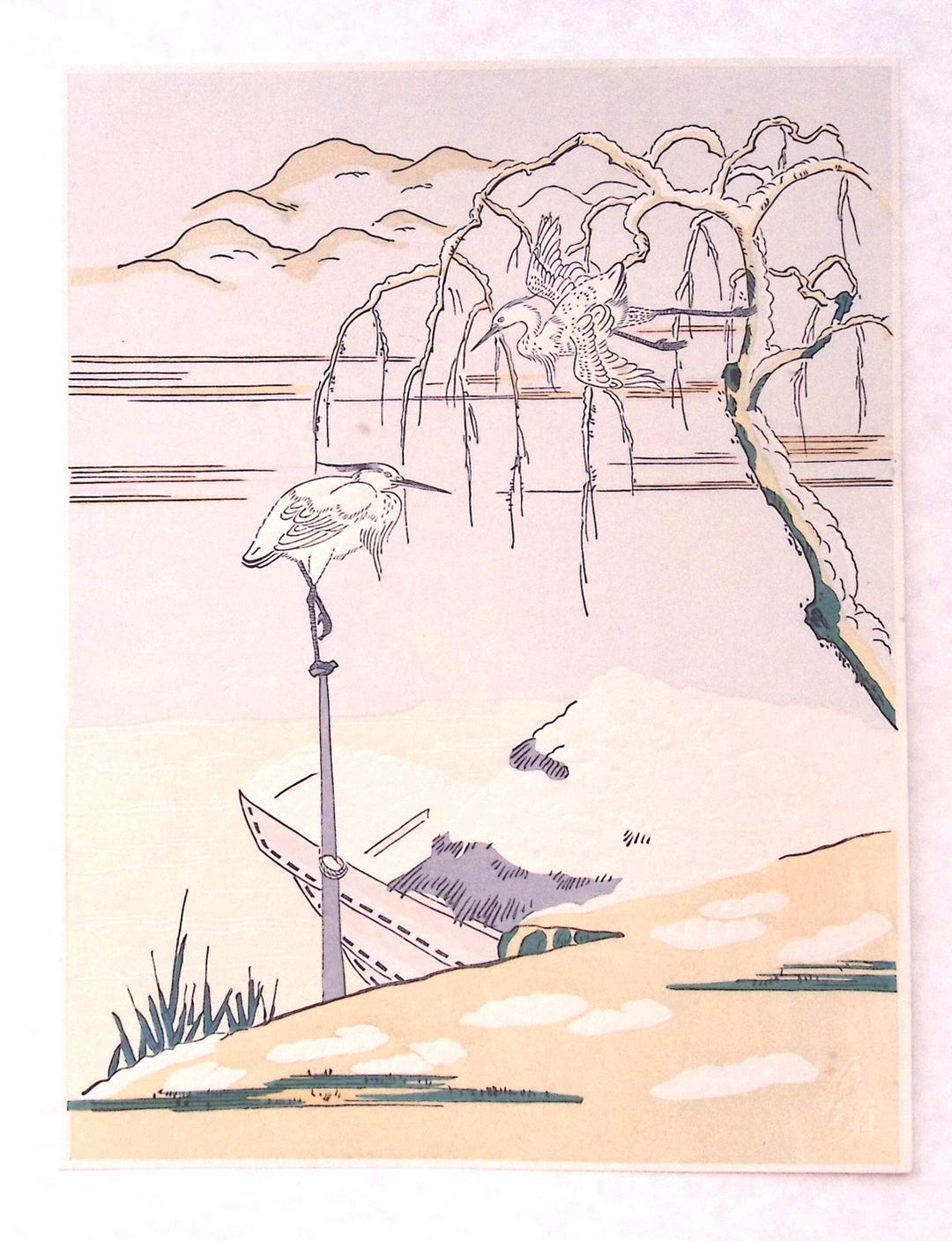 日本の浮世絵、木版画、鈴木春信、「白鷺」 - Etsy 日本