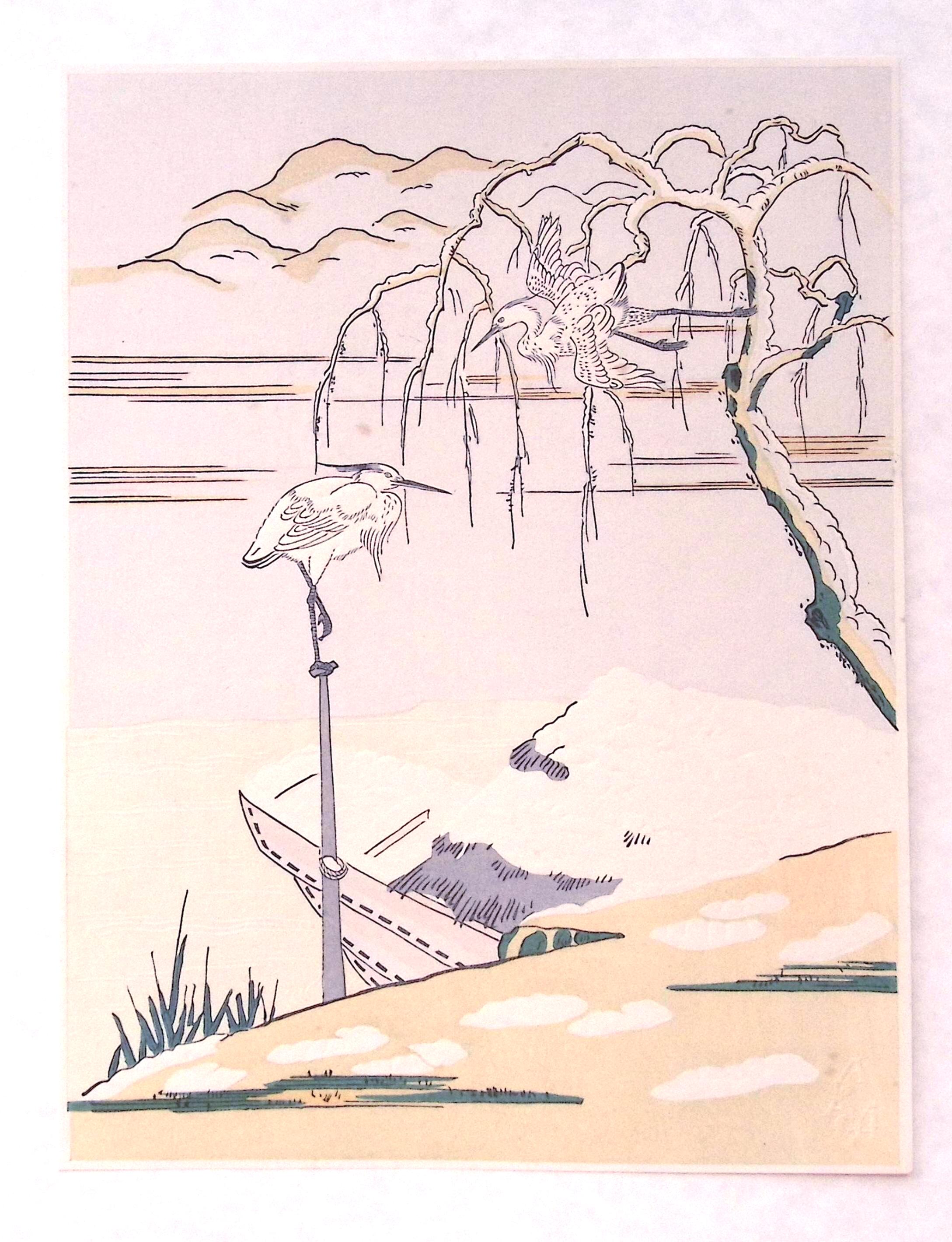 日本の浮世絵、木版画、鈴木春信、「白鷺」 - Etsy 日本