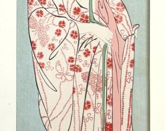 Japanese Ukiyoe, Shin-hanga, Woodblock print, Hashiguchi Goyo, "Woman Dressing- Woman in a Long Undergarment"
