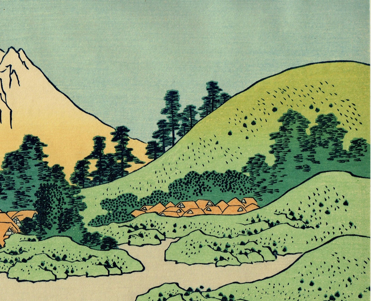 日本の浮世絵木版画、葛飾北斎作、「冨嶽三十六景」より「河口湖に映る
