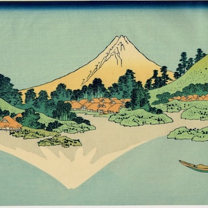日本の浮世絵、木版画、葛飾北斎作、「淀川の月光」（シリーズ「雪月花