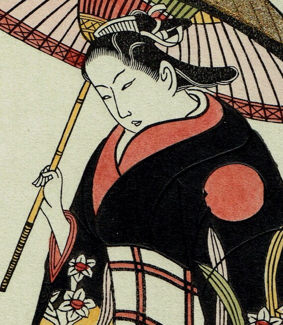 日本の浮世絵版画、鳥居清忠「傘を差す女」 - Etsy 日本