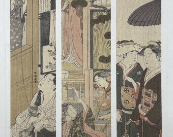 日本のアンティーク浮世絵、木版画、1906年、日本のアンティーク木版画