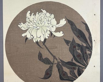 Japanese antique woodblock print, Ito Jakuchu, "Paeonia lactiflora, from Jakuchu gafu"